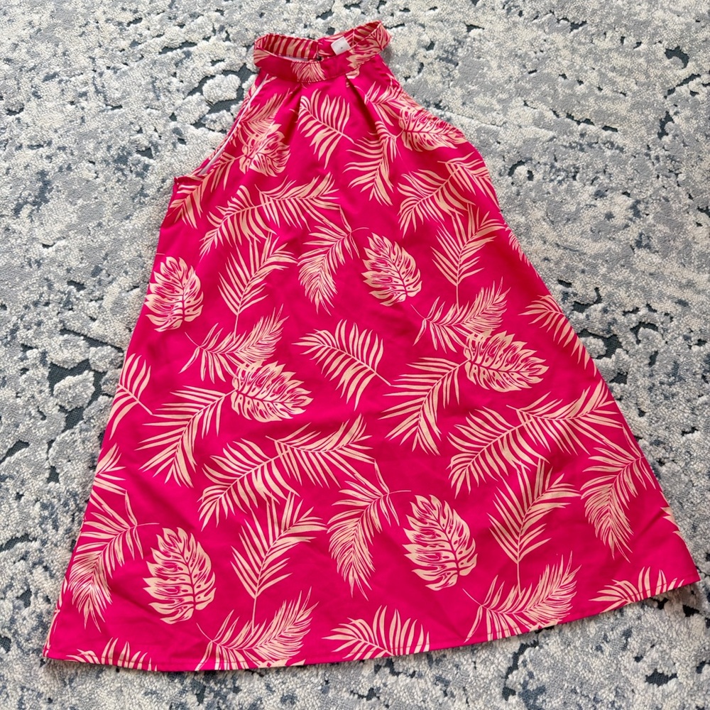 Fuchsia and Beige Leaf Print Halter